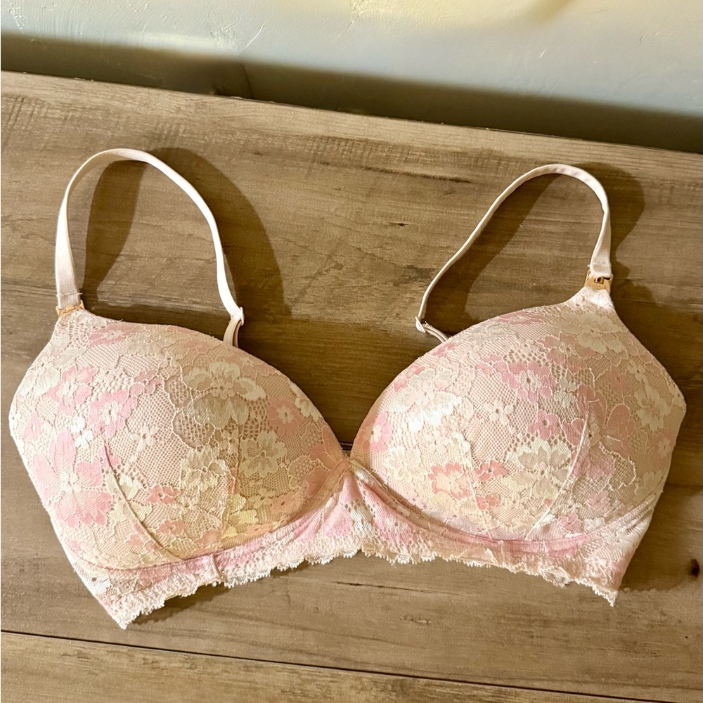 Elegant Lace Nursing Bra - Pink and Cream